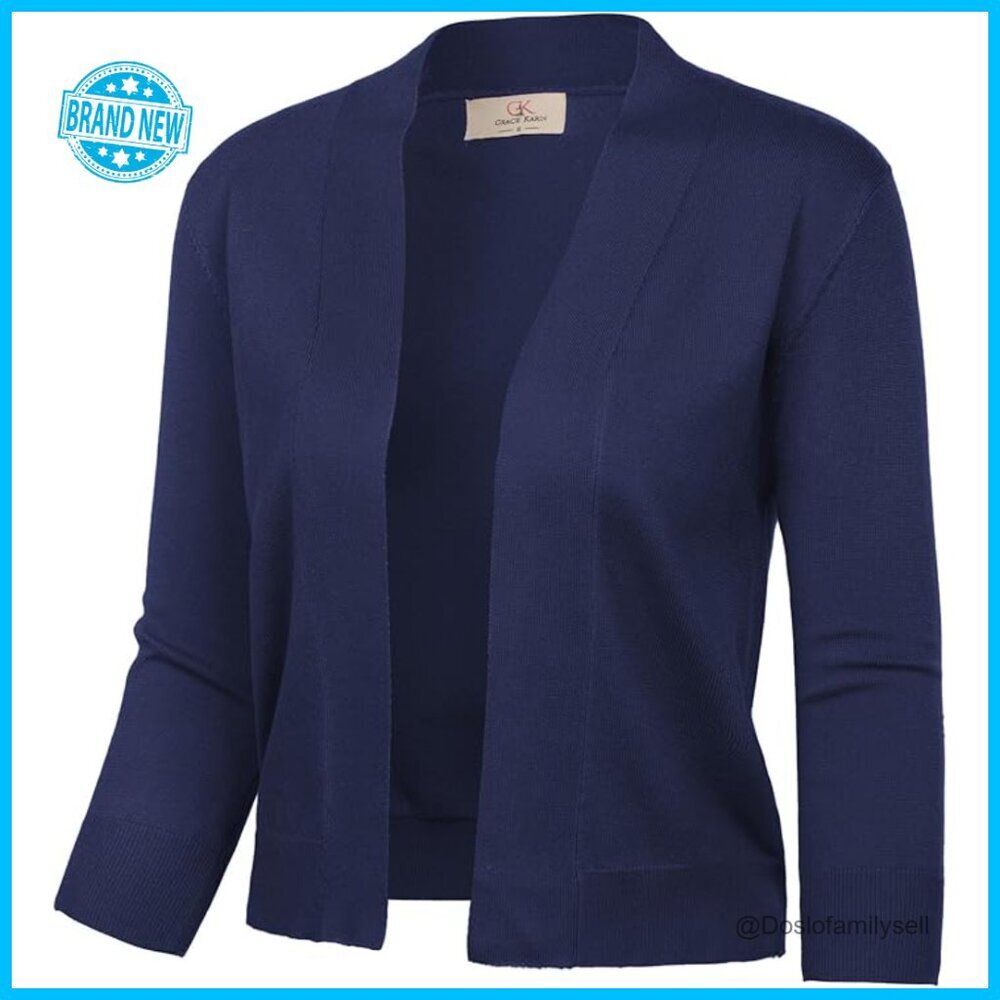Lightweight Cropped Cardigan 3/4 Sleeve Open Front Knit Shrug Chic